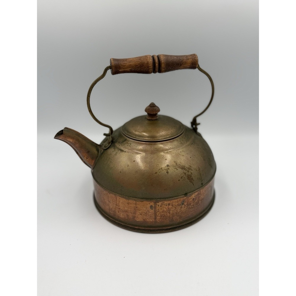 Vintage Revere Ware Copper Kettle USA Made Patina Wood Handle Primitive Cottage